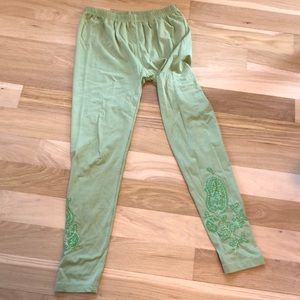 April Cornel embroidered leggings light green. Size small